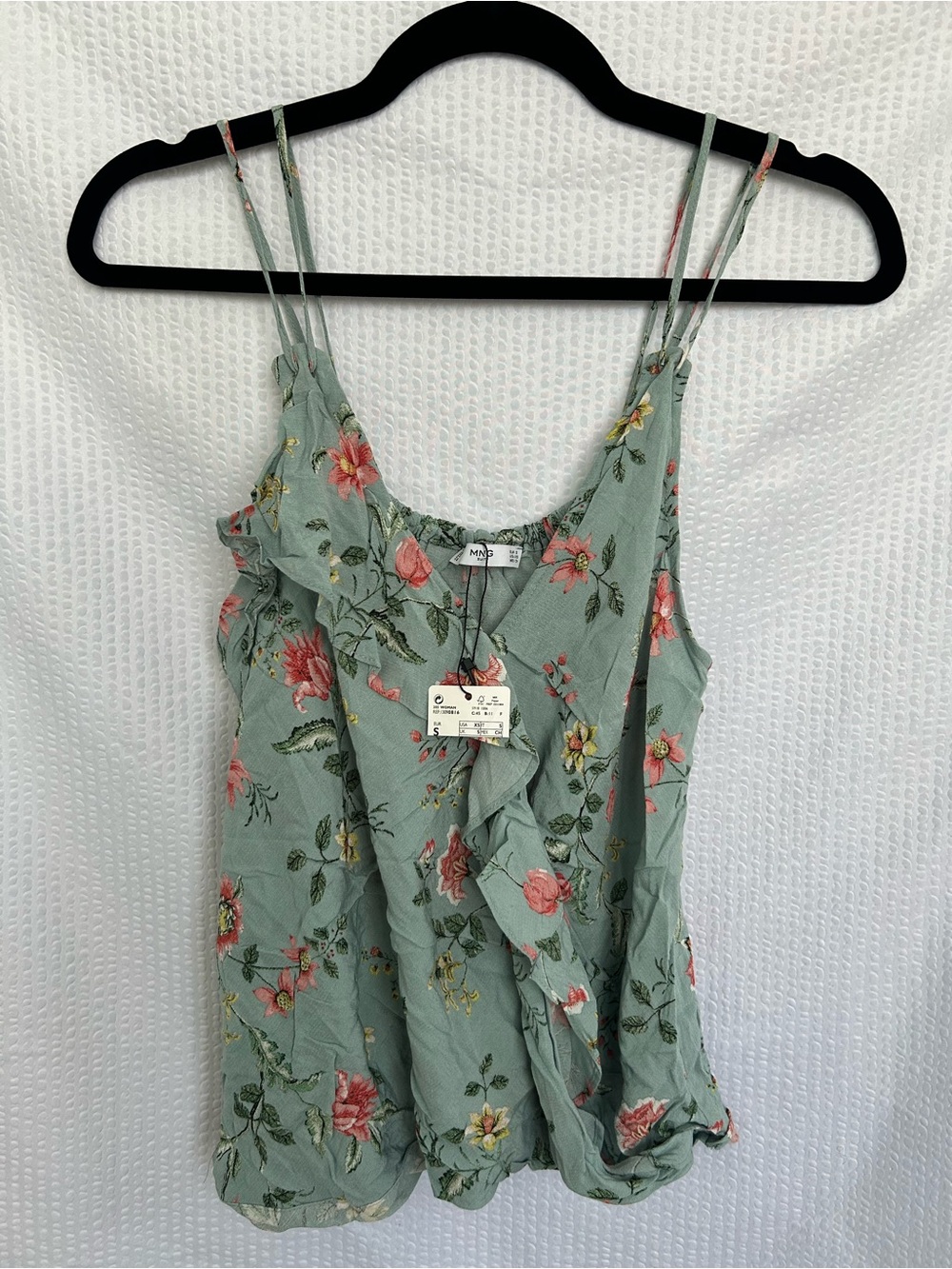 NWT Mango Sage Green Floral Ruffle Camisole Top Size XS